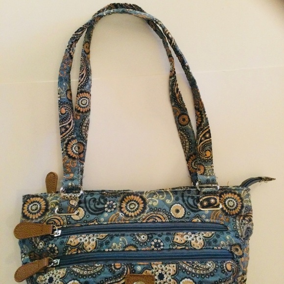 Stone & Co Blue & Brown Fabric Shoulder Handbag Purse Very Nice - Picture 7 of 8